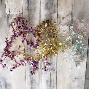 Wired Star (in gold and purple) and Heart (iridescent white) Garland